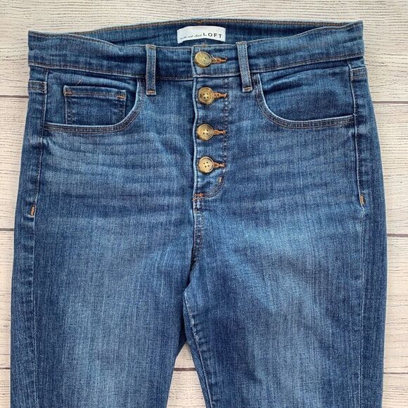 LOFT  Jeans 28 6 High Waist Skinny Medium Wash Inseam 27" Stretch Button Fly - Picture 2 of 9